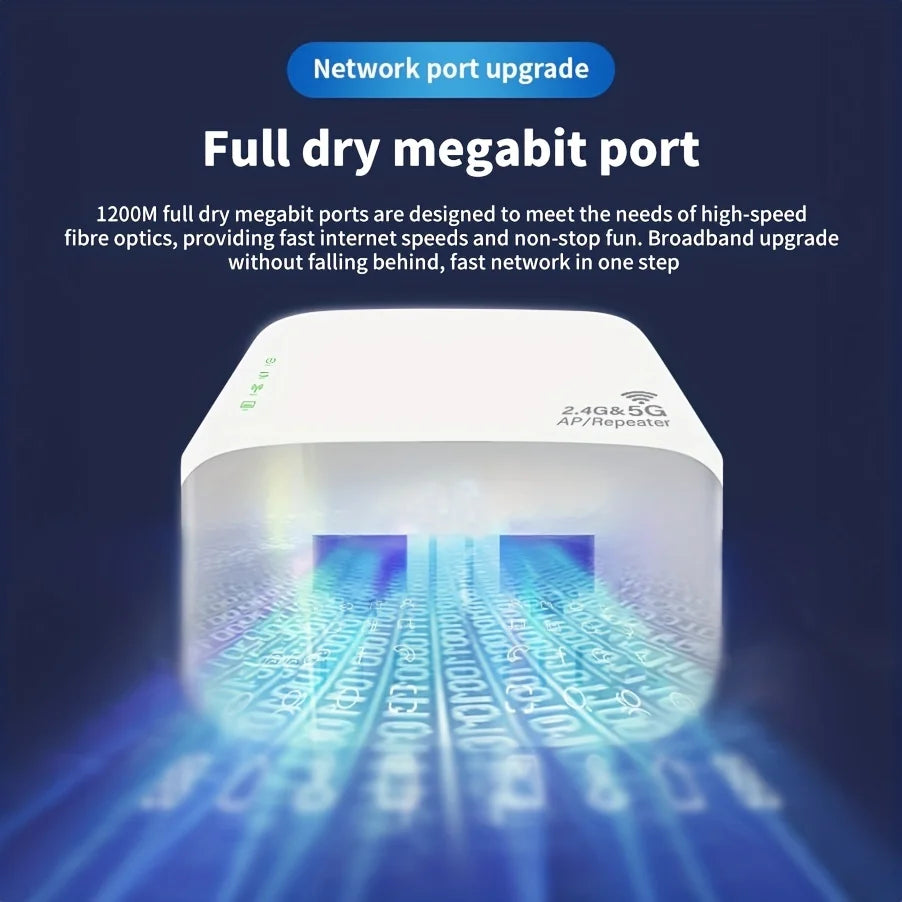 WiFi Extender 1200Mbps WiFi Signal Booster Dual Band 2.4G/5G Outdoor Signal Amplifier with Ethernet Port 360° Full Coverage