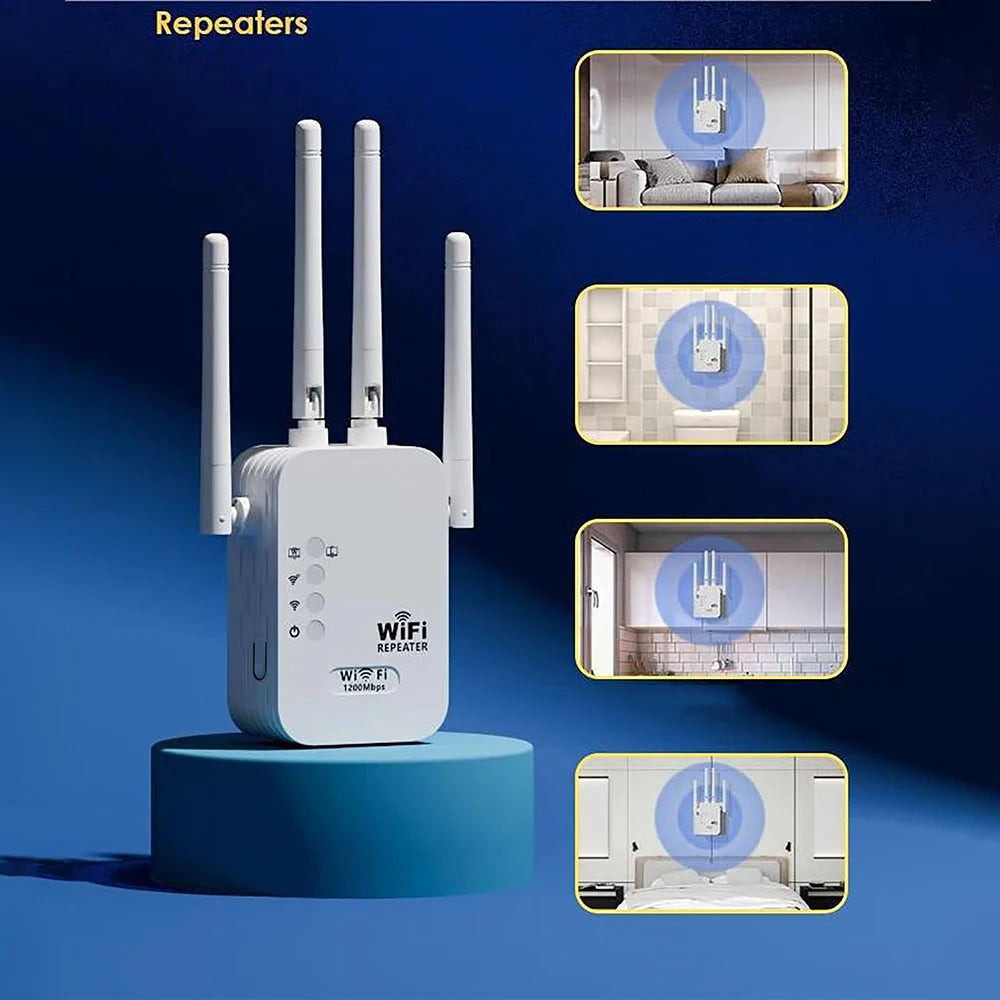 1200Mbps Wireless WiFi Repeater WIFI Extender WiFi Booster 300 Mbps 2.4G Network Amplifier Long Range Signal For Small Office