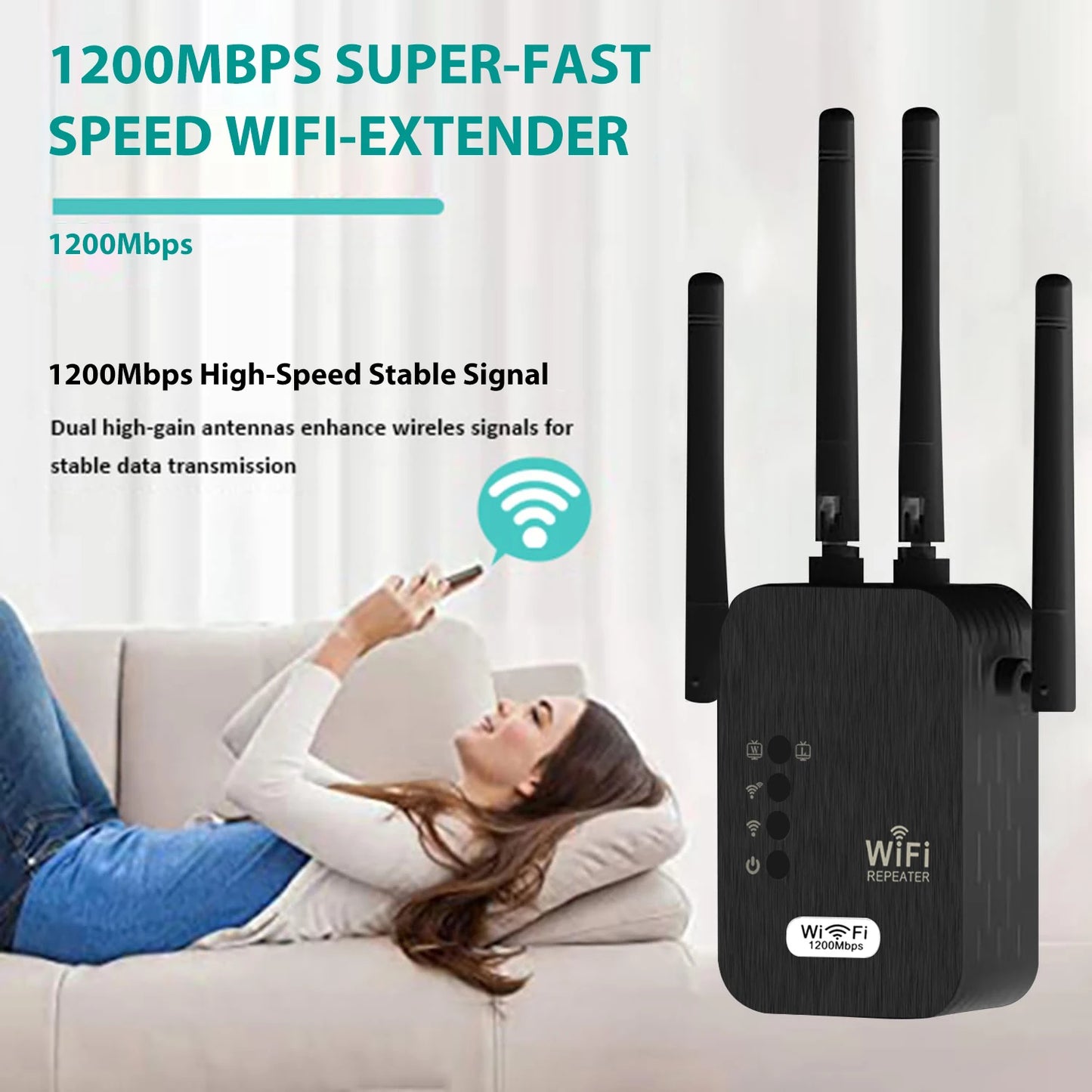 1200Mbps Wireless WiFi Repeater WIFI Extender WiFi Booster 300 Mbps 2.4G Network Amplifier Long Range Signal For Small Office