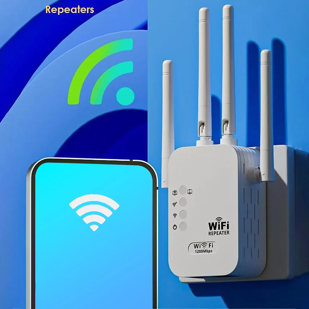 1200Mbps Wireless WiFi Repeater WIFI Extender WiFi Booster 300 Mbps 2.4G Network Amplifier Long Range Signal For Small Office